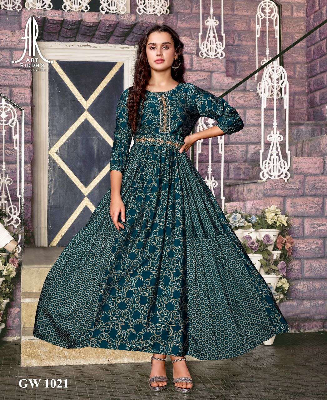 Tussar Silk with Digital Print Floor Touch Gown YS25009122 | Printed gowns,  Designer dresses, Dress neck designs