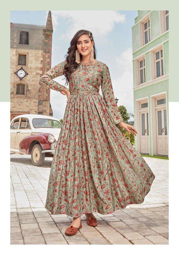 Georgette Embroidered Designer Gown For Women, Green at Rs 1500 in Surat