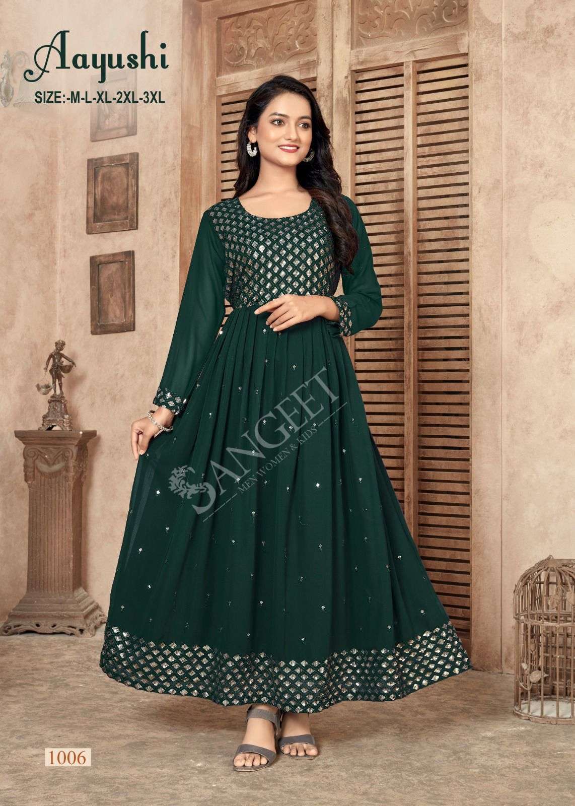 Green Georgette Chikankari Anarkali Kurta - TheChikanLabel | Lucknow  Chikankari Kurtis & Suits