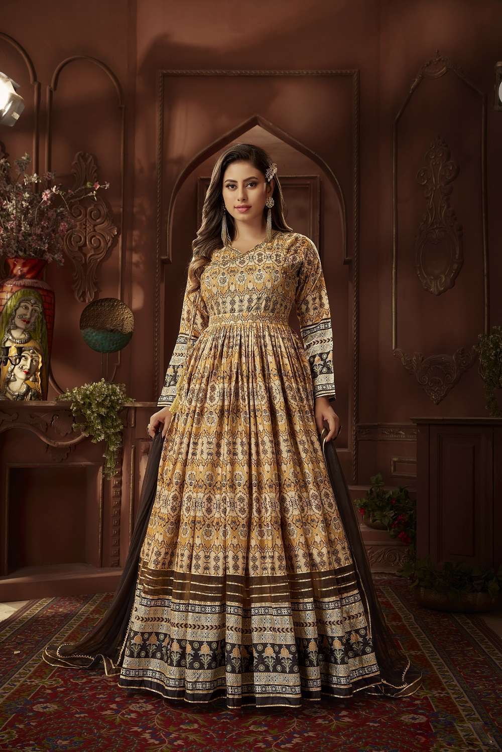 design number ad 132 launching new party wear look fancy alia cut anarkali  gown,dupatta n bottom set alia cut gown fabric heavy faux georgette n crush  with embroidery work with fancy full