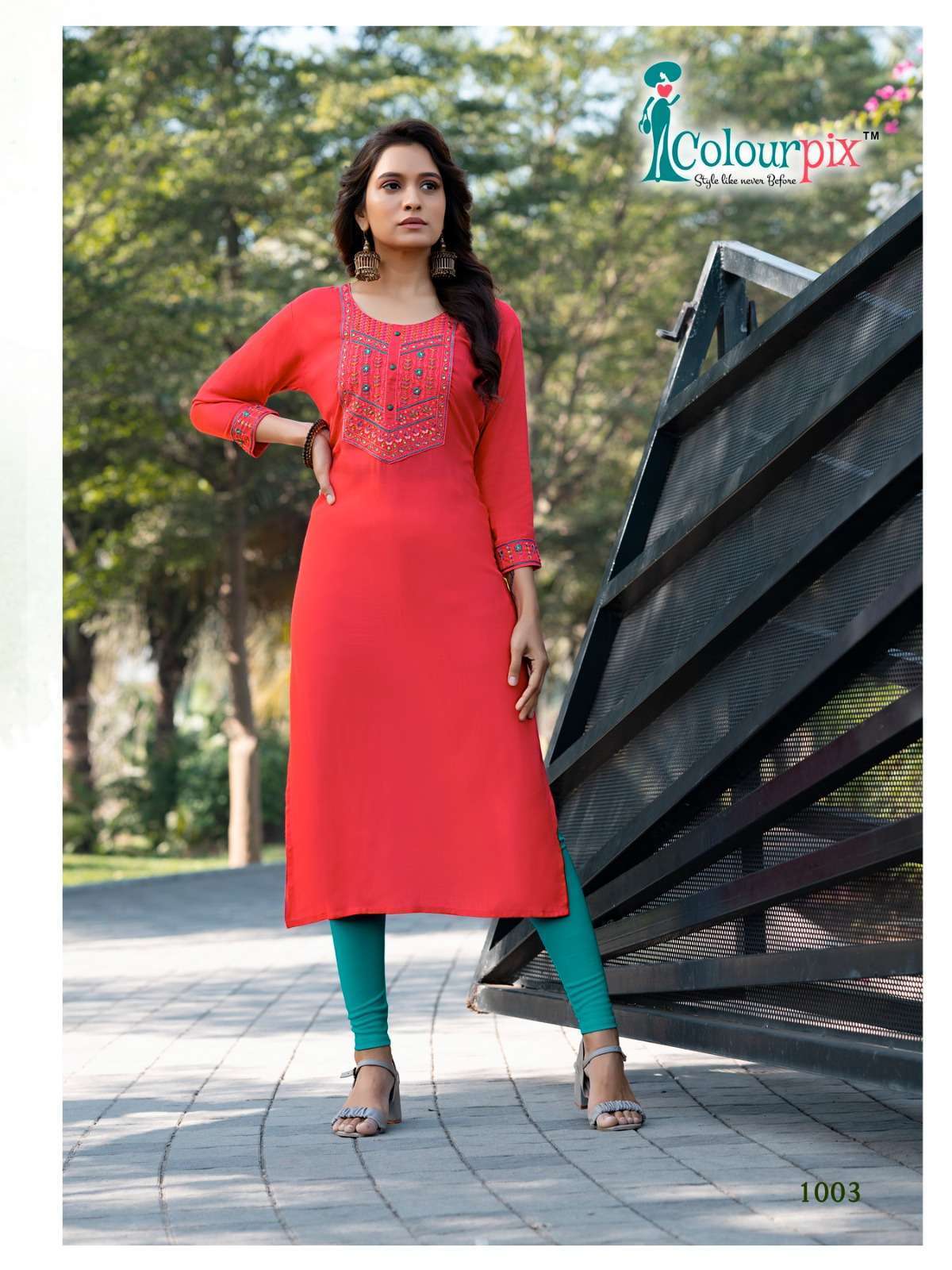 Yellow And Red Colour Rayon Two tone Embroidered Designer Flared Nyra Kurti  - V B SONS - 3980637