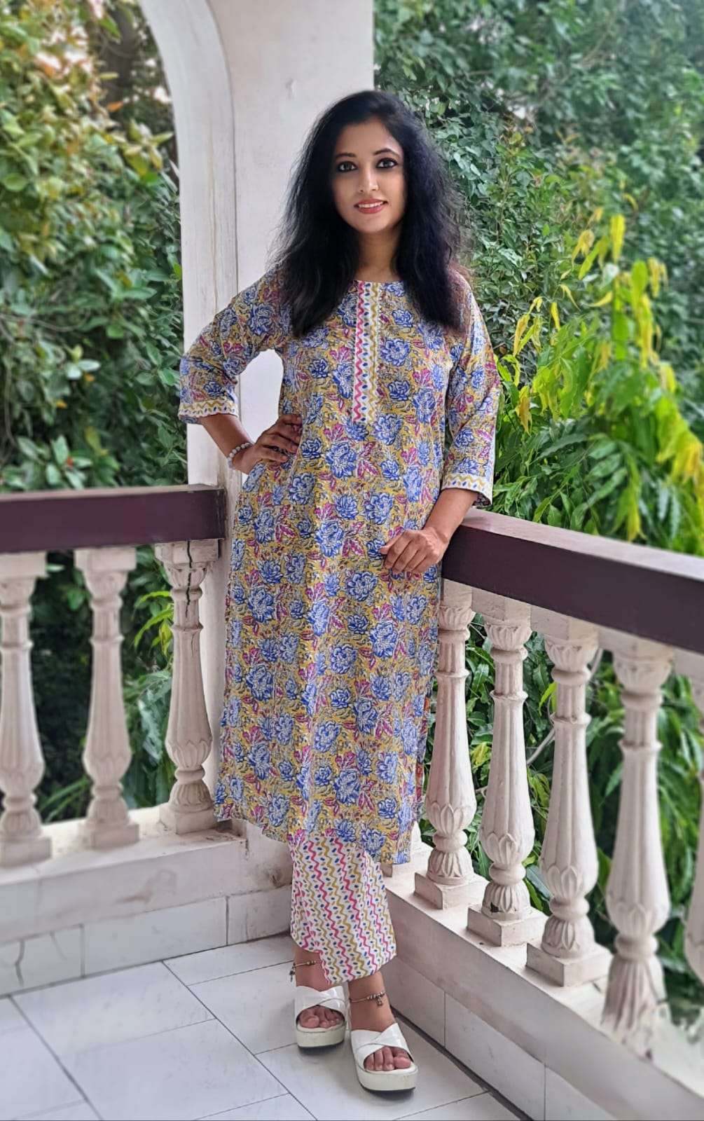 Aline Floral print cotton summer wear kurta with pant and scarf DRY WA