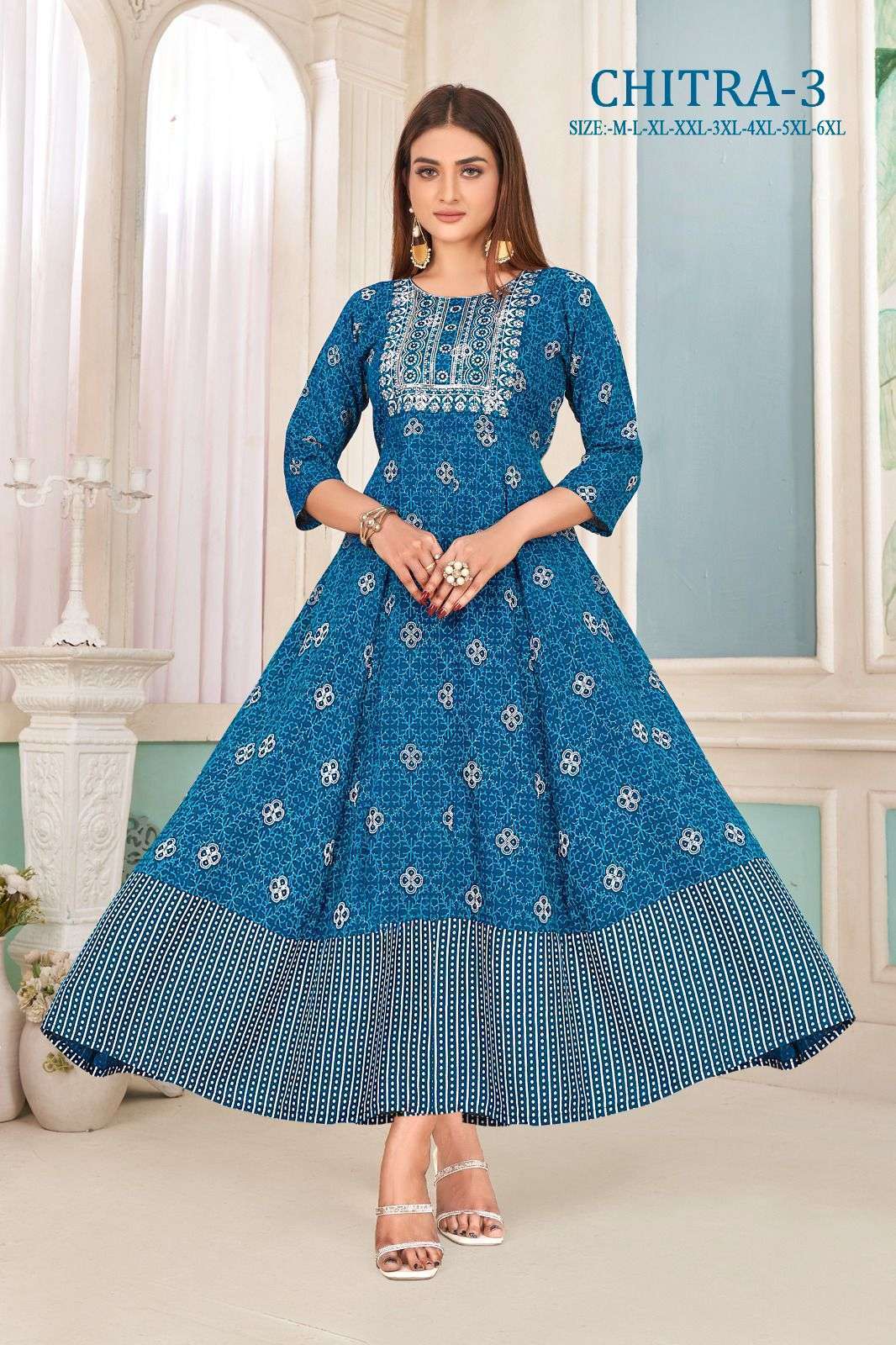 Anarkali Jaipuri Printed Cotton Patch Work Kurta Pant Dupatta with Pocket |  Rs 3980 for Pack of 4pc of S-XL | Rs 995 Per Pc | NSPL Impax | nsplkurti.com