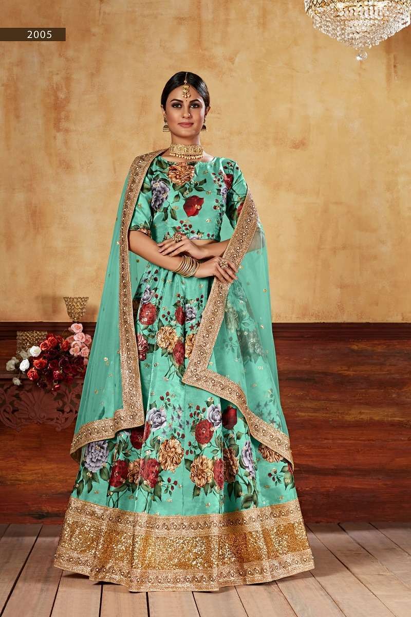 Lishvaa Vol-1 Green Wedding Season Special Flower Printed Lehnaga Choli Wholesale Manufacture in surat