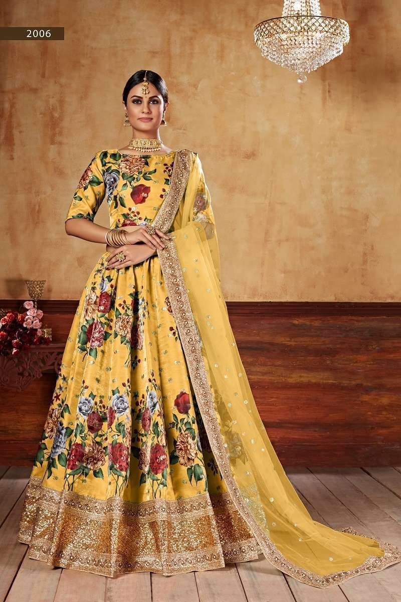 Lishvaa Vol-1 Yellow Wedding Season Special Flower Printed Wholesale manufacture in india