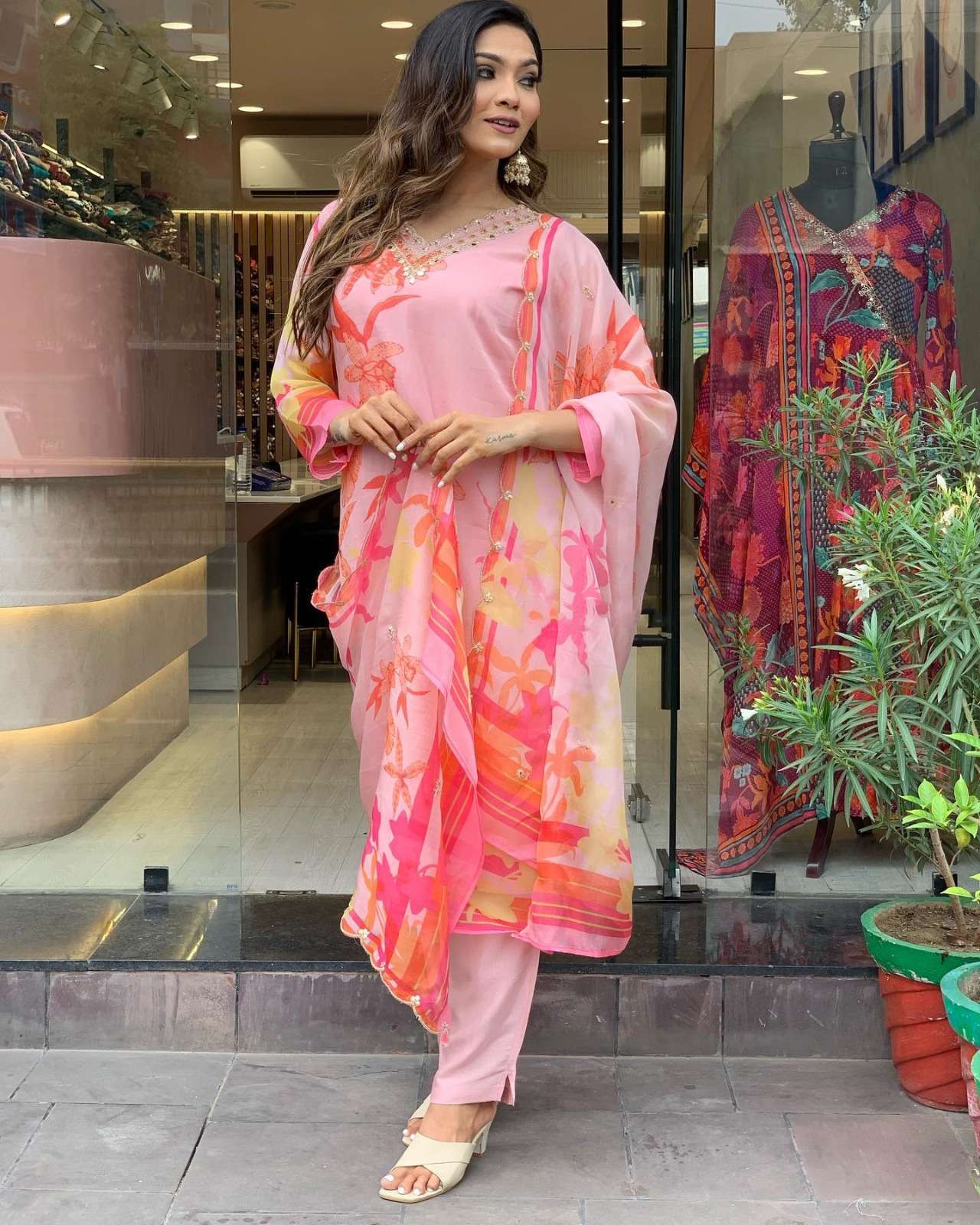 Jivika Pink Premium Organza Kurti Cotton Kurti Designs