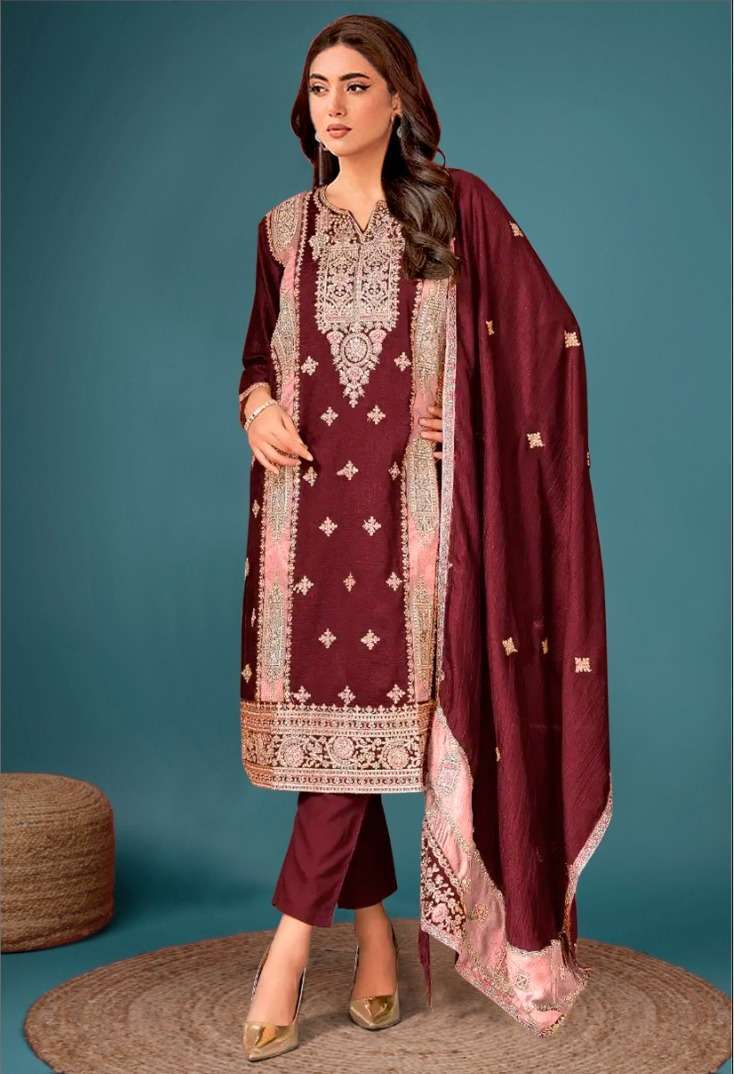 Dinsaa 239 Chinnon Silk Embroidery Surat Pakistani churidar suits