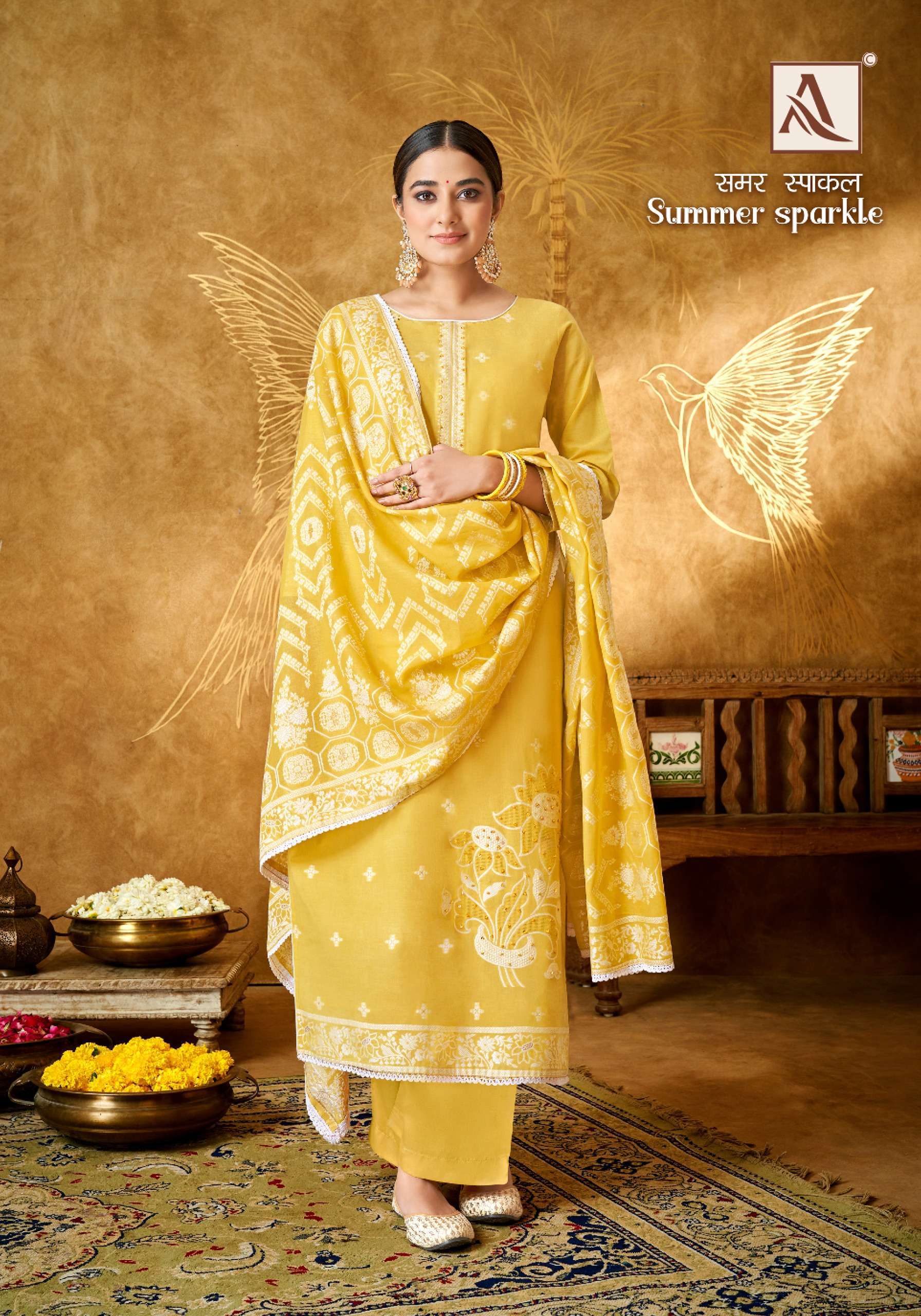 Alok Summer Sparkle Jacqurad Wholesale dress material dealers in Mumbai