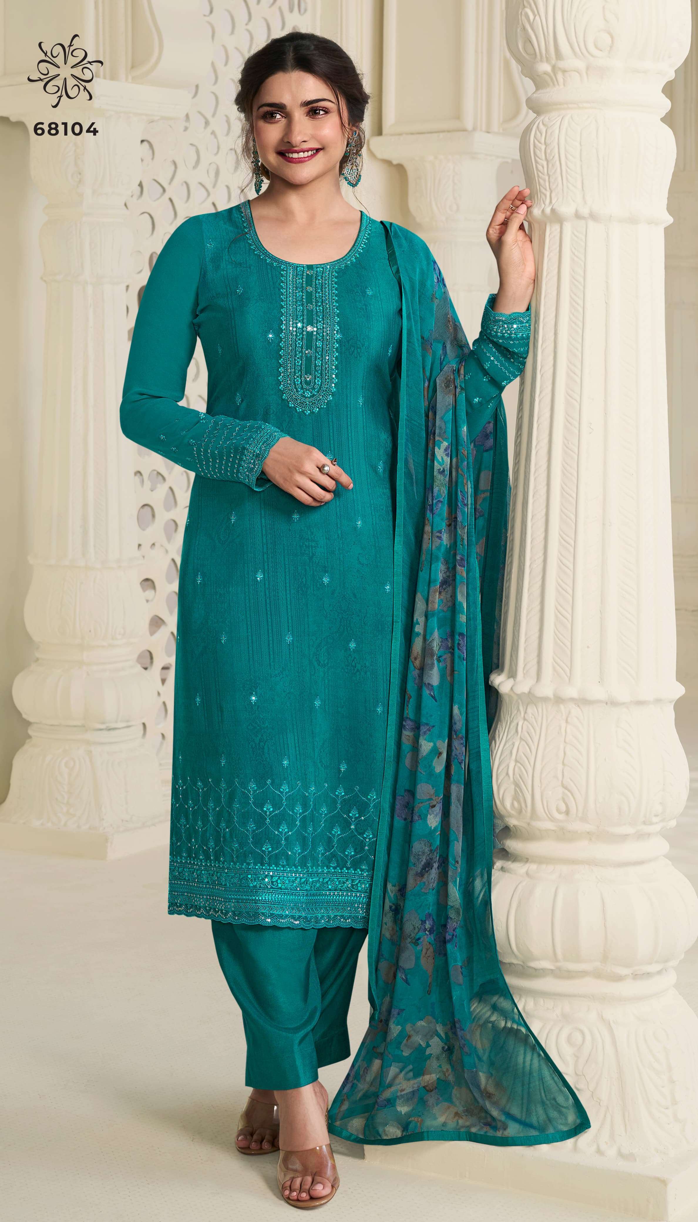 Vinay Silkina Royal Crepe 45 Embroidered Designer salwar suits wholesale in India