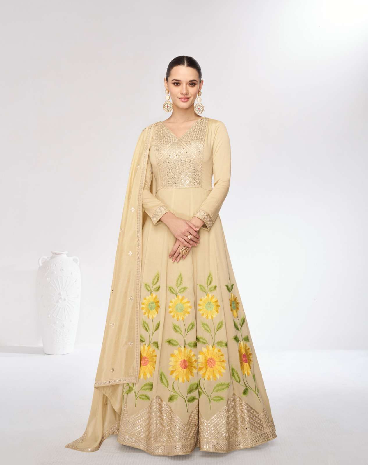 Aashirwad Mari Gold Premium Silk Gown With DupattaAffordable Kurtis in Mumbai