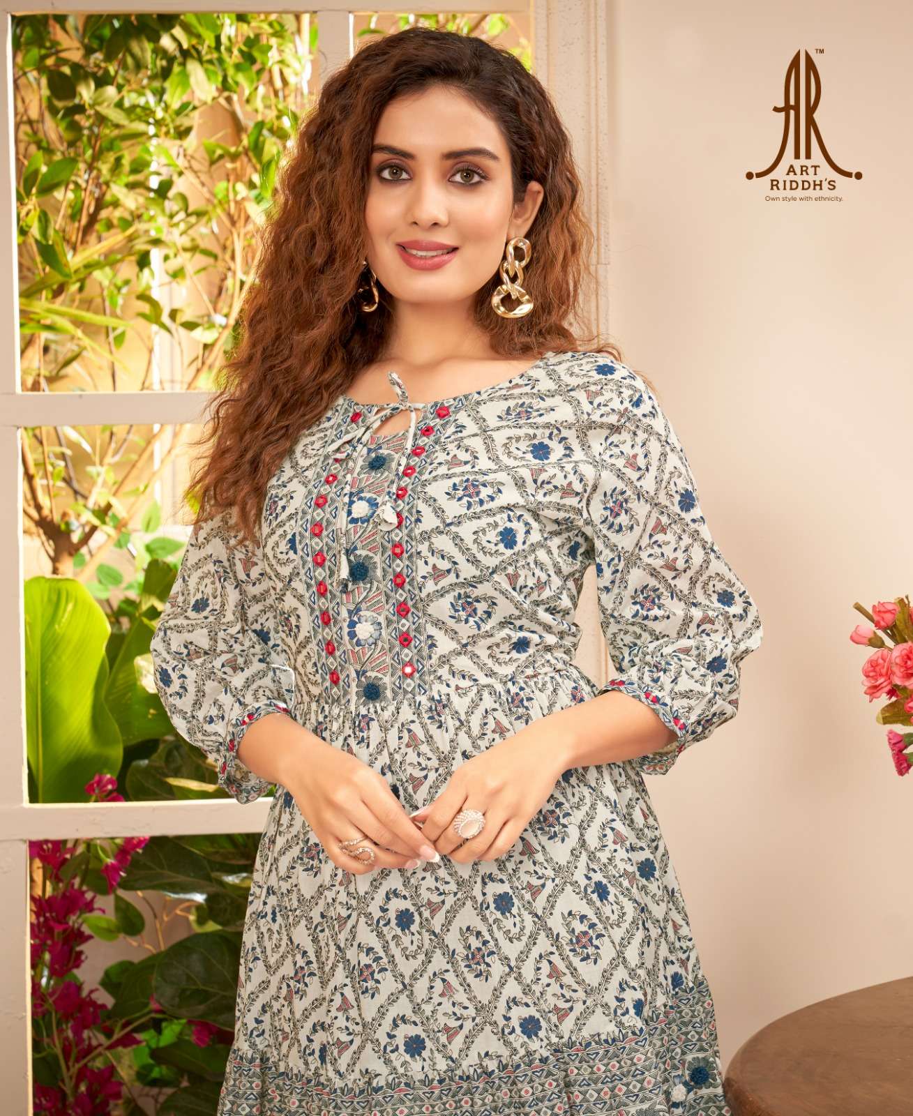 Designer mal cotton  printed off-white tunic