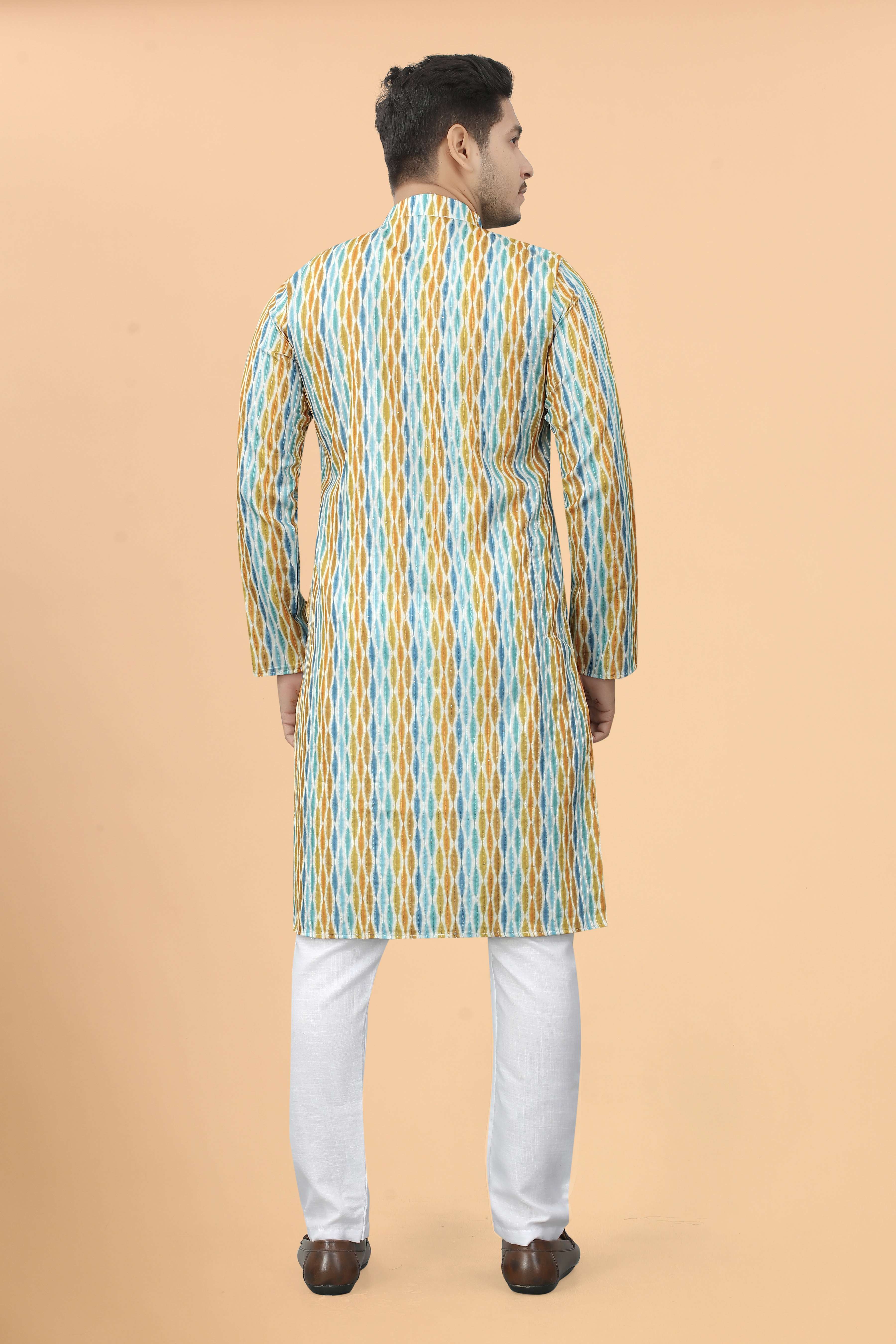 Multyple Crochet Printed Mens Kurta