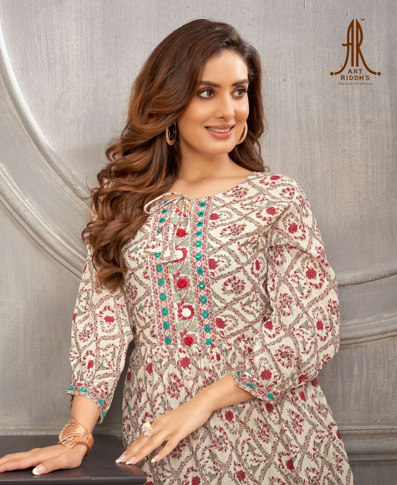 Red designer branded mal cotton printed tunic 