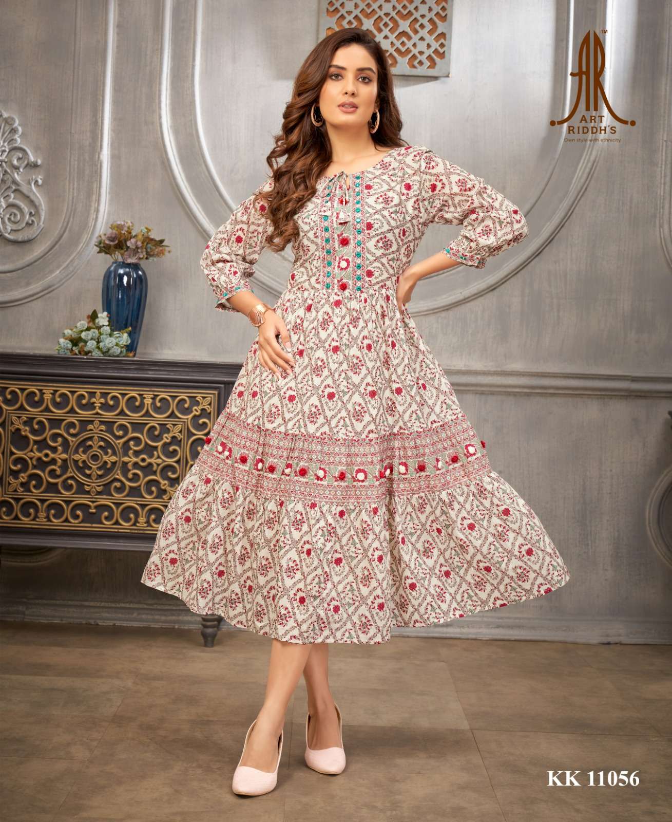 Red designer branded mal cotton printed tunic 