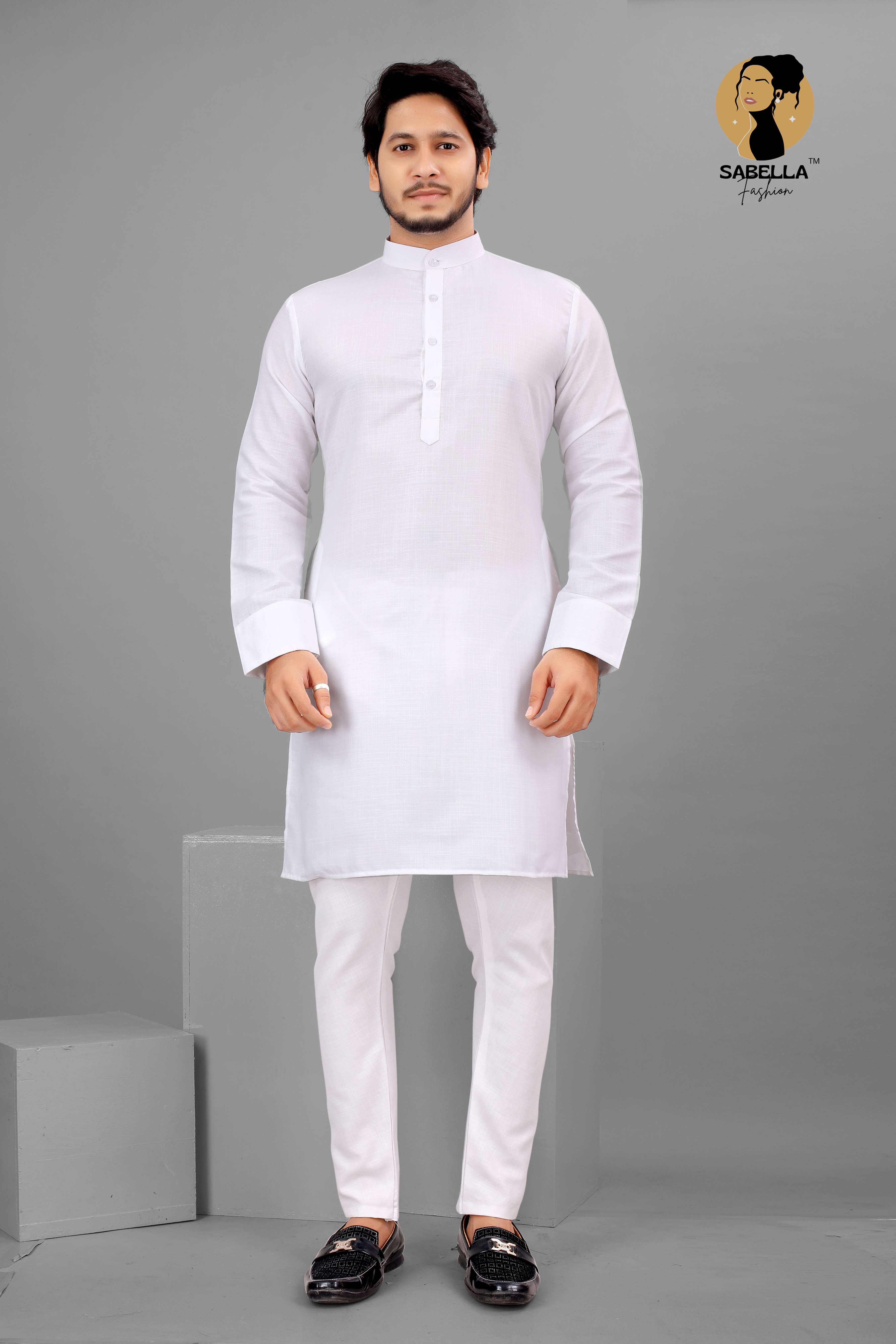 White Cotton Mens Kurta