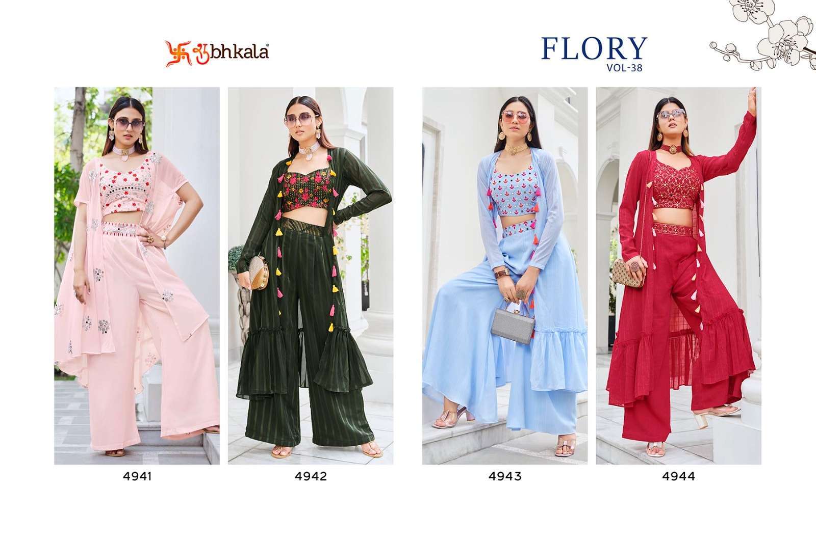 FLORY VOL. 38 mbroidered Stitched Koti Style Palazzo Co-Ords Set Kurti Wholesale