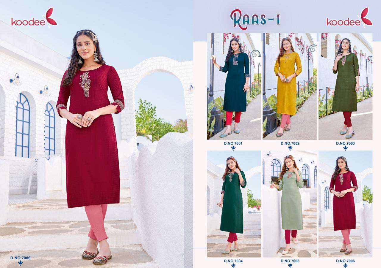 	 Koodee Raas-1 Reyon designer  Kurti Wholesale 