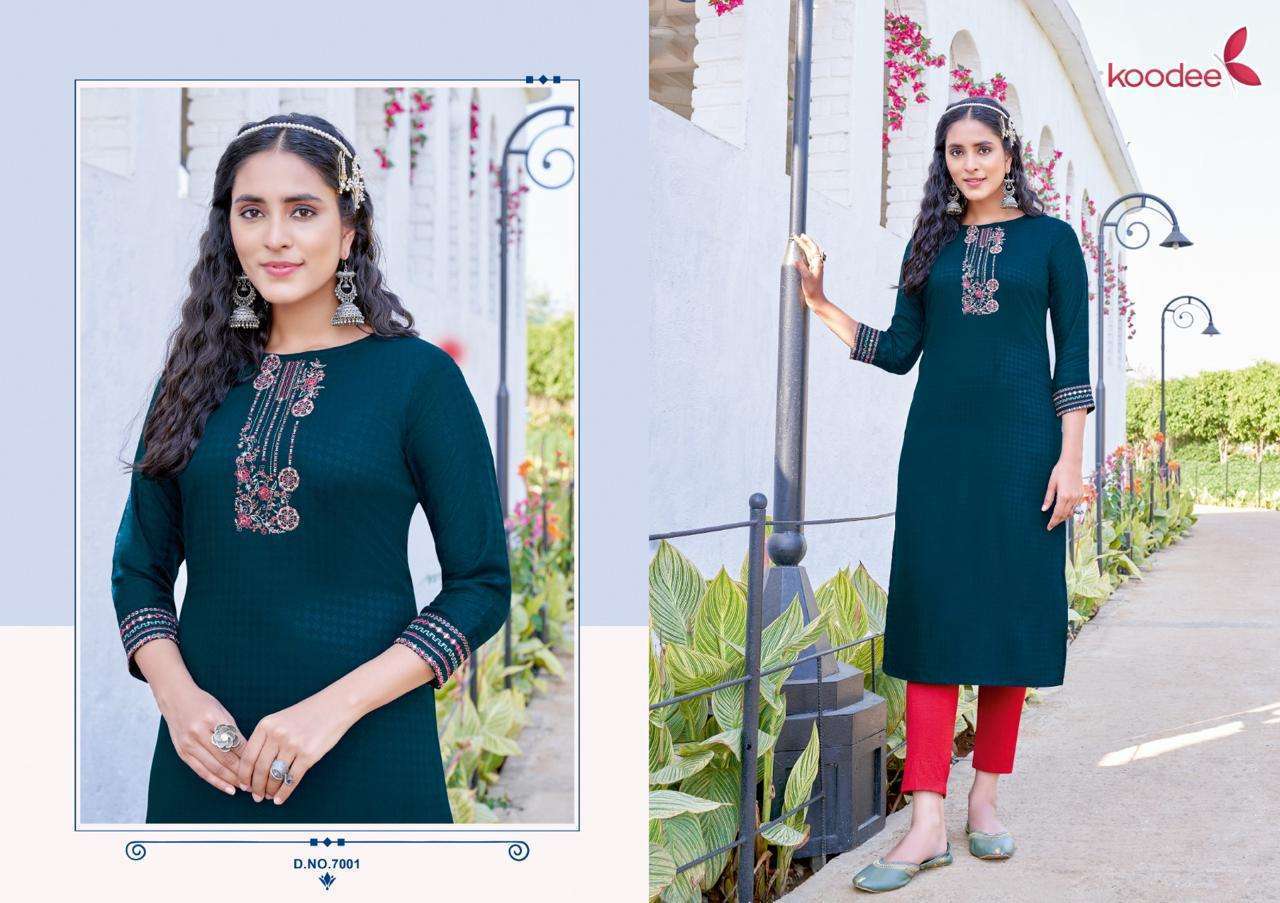 	 Koodee Raas-1 Reyon designer  Kurti Wholesale 