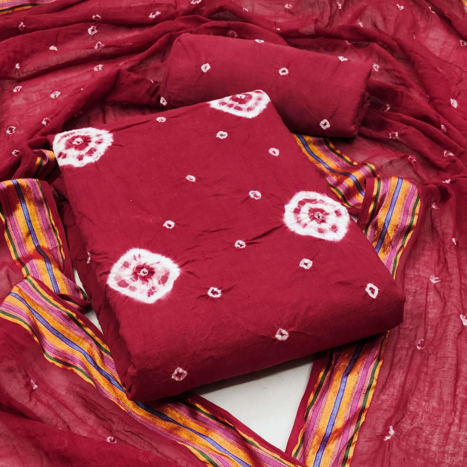 Meena Cotton Hand Bandhej Dress Material 