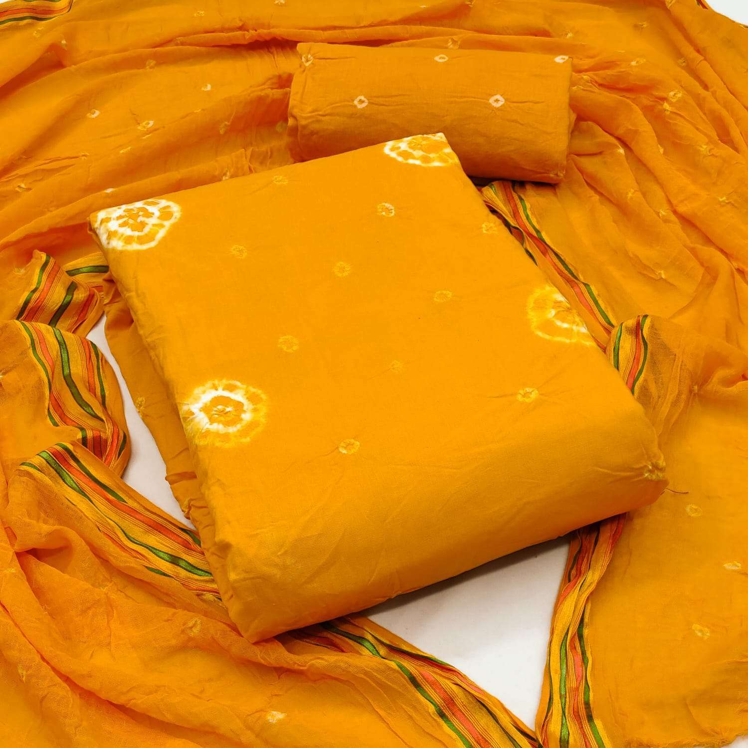 Meena Cotton Hand Bandhej Dress Material 