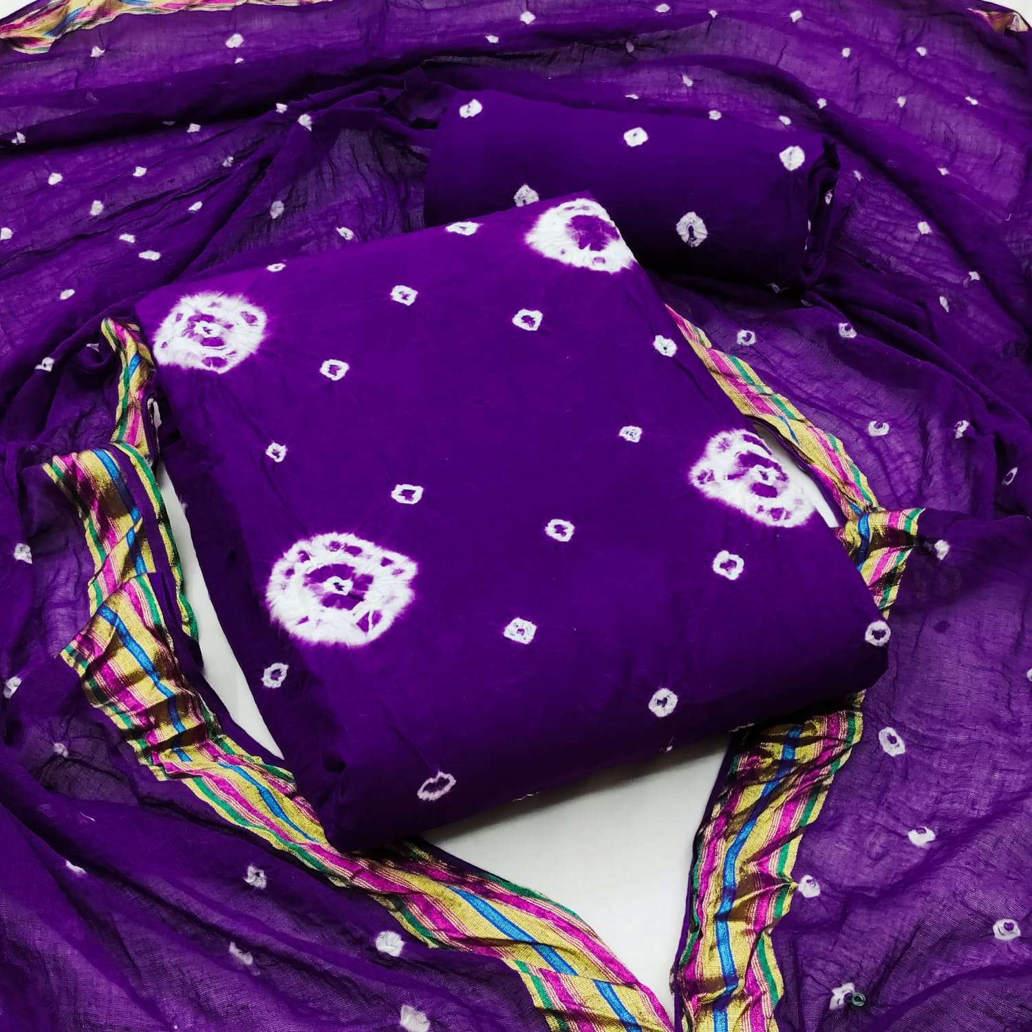Meena Cotton Hand Bandhej Dress Material 