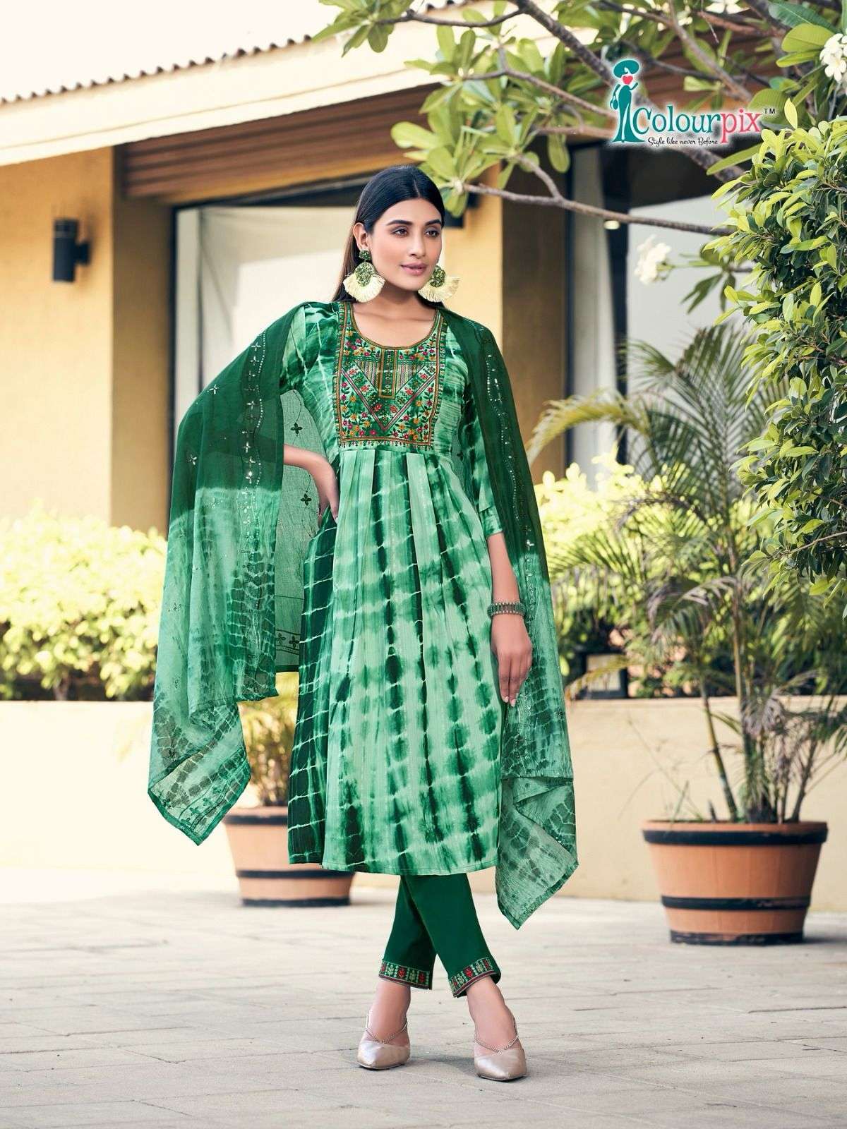 Buy Scakhi Pista Green Georgette Chikankari Kurti Sharara Dupatta Fancy Suit  With Belt (Set Of 4) online