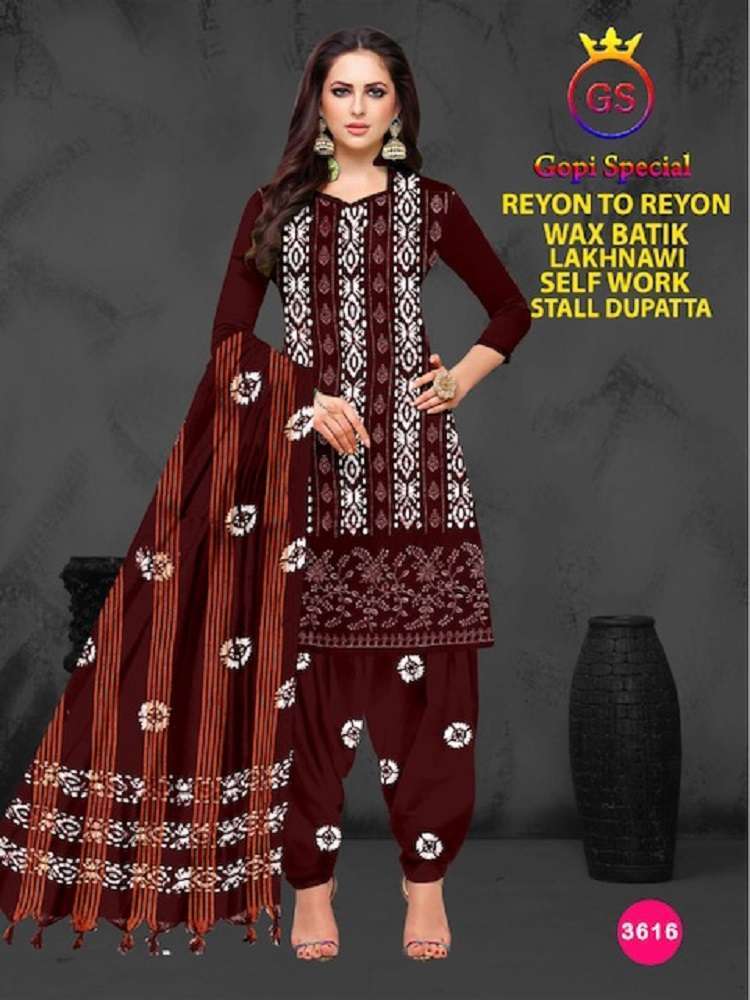 Gs Rayon Wax Batic Lakhnavi Work Cotton Dress Material Wholesale