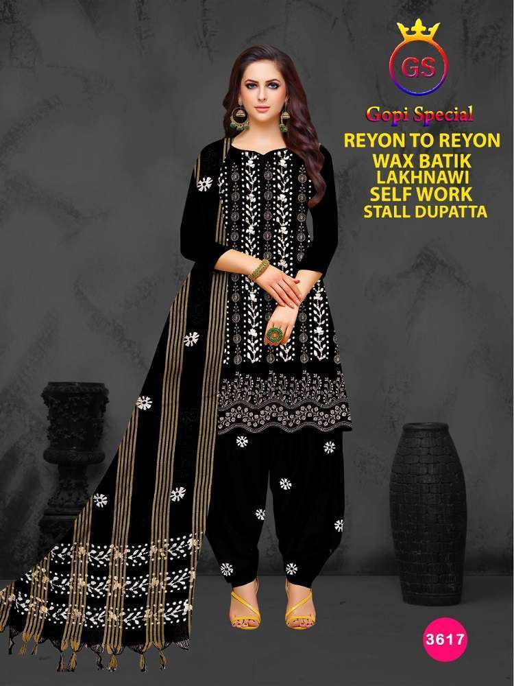 Gs Rayon Wax Batic Lakhnavi Work Cotton Dress Material Wholesale
