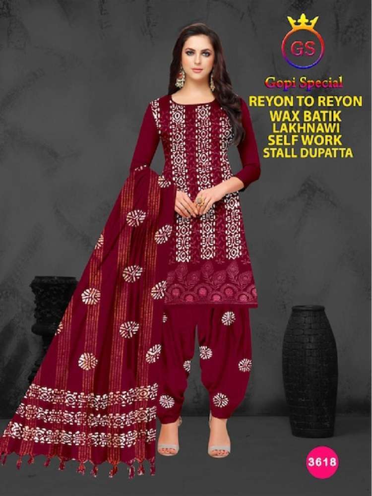 Gs Rayon Wax Batic Lakhnavi Work Cotton Dress Material Wholesale