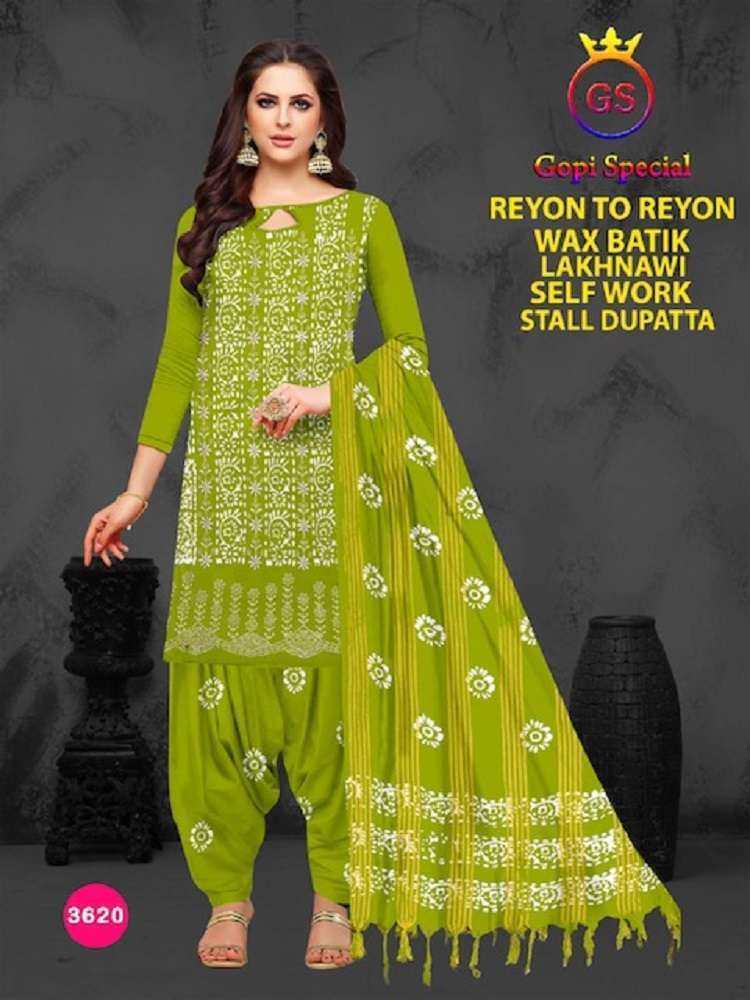 Gs Rayon Wax Batic Lakhnavi Work Cotton Dress Material Wholesale
