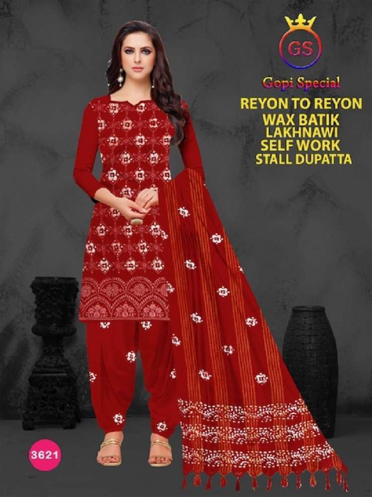 Gs Rayon Wax Batic Lakhnavi Work Cotton Dress Material Wholesale