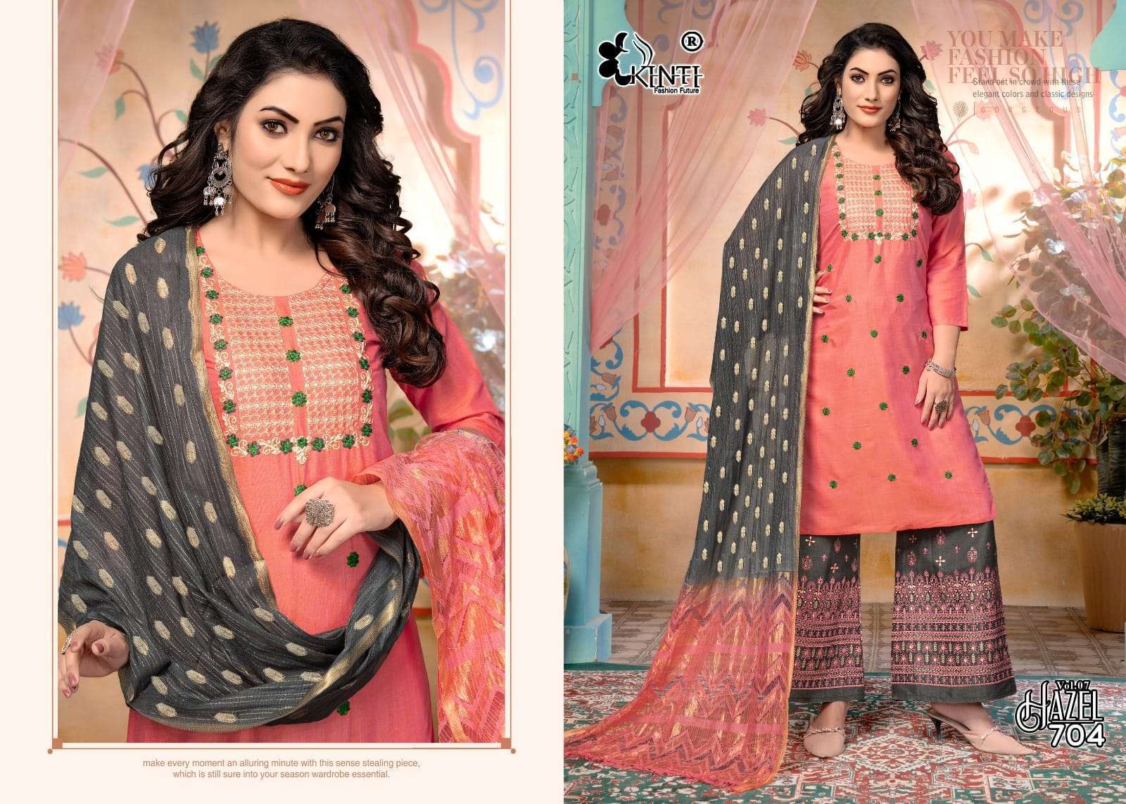 Khushi fashion by hirni vol 7 embroidered kurti with pant set at wholesale  rate