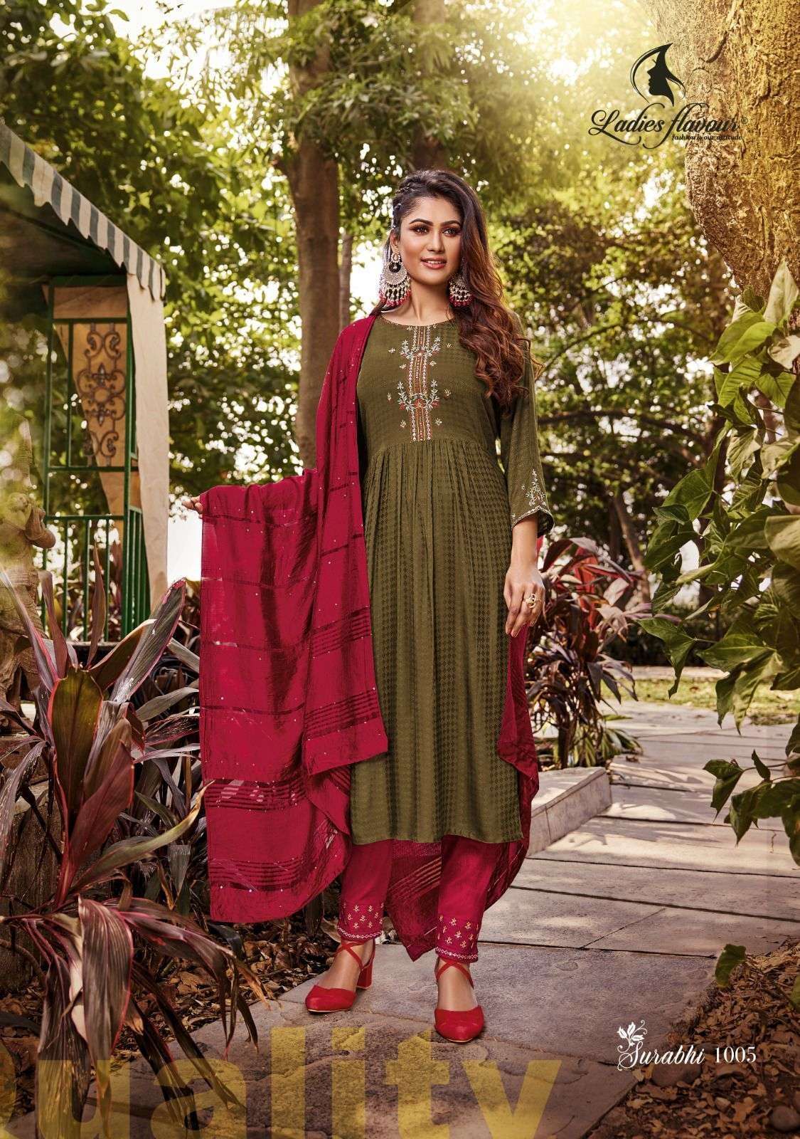 Ladies Flavour Surabhi Vol 1 Kurti Pant Dupatta Wholesale in india