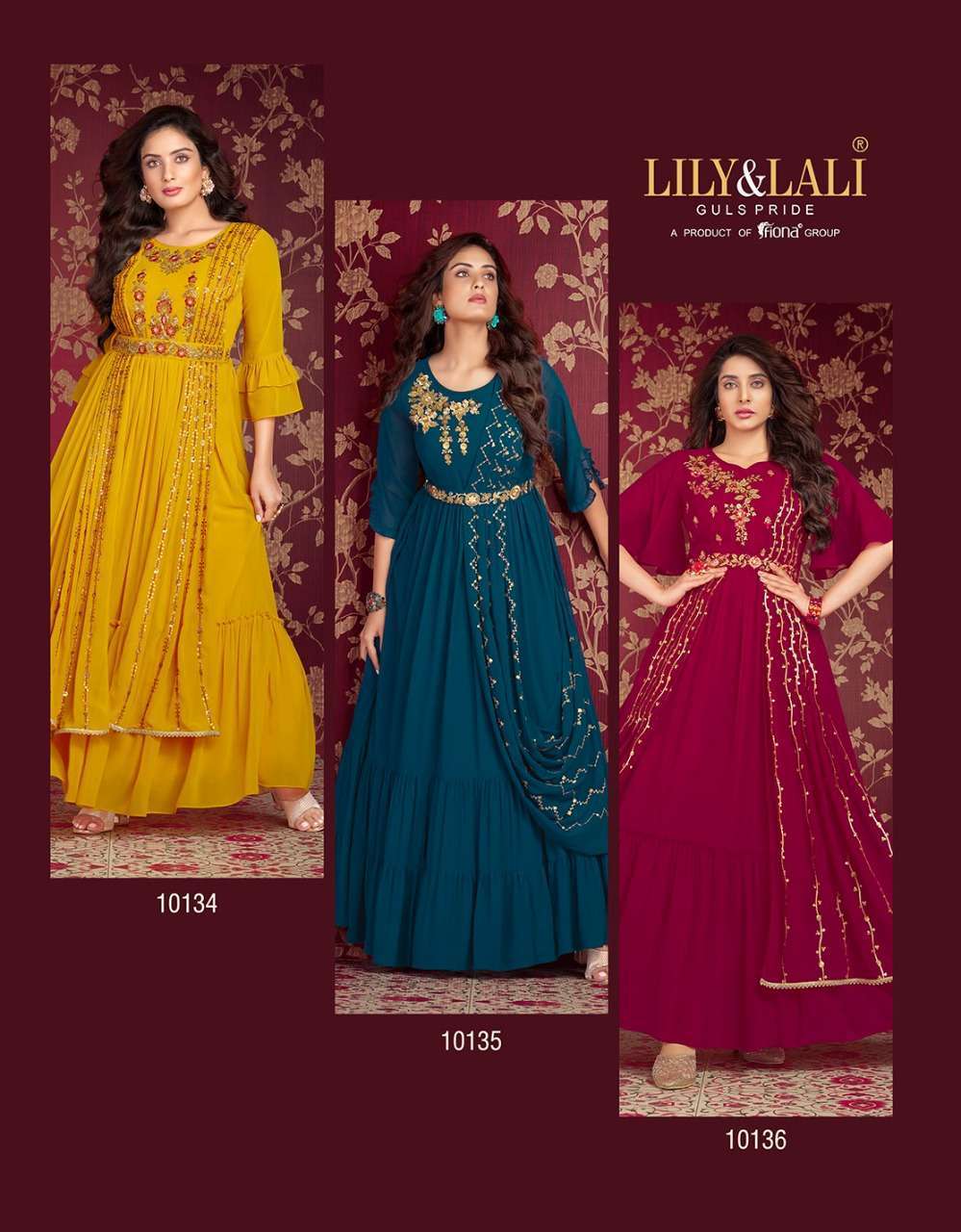 Lily & Lali Rosette Georgette Designer Gown Kurti Wholesale Price