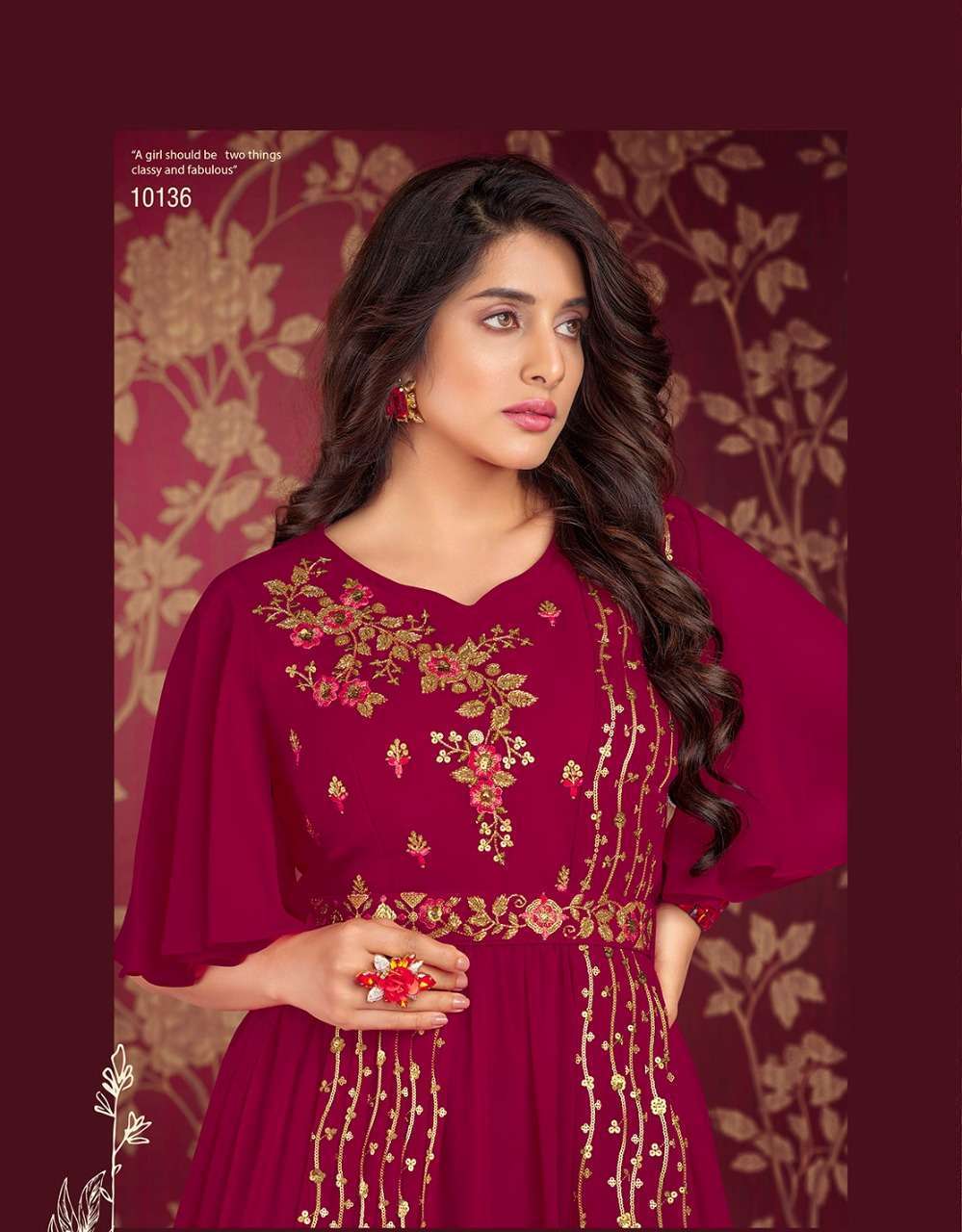 Lily & Lali Rosette Georgette Designer Gown Kurti Wholesale Price