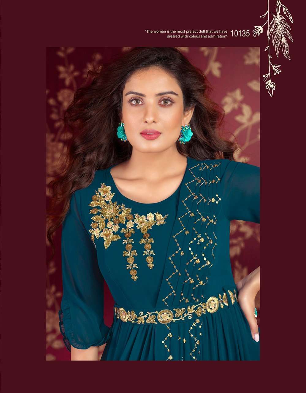 Lily & Lali Rosette Georgette Designer Gown Kurti Wholesale Price