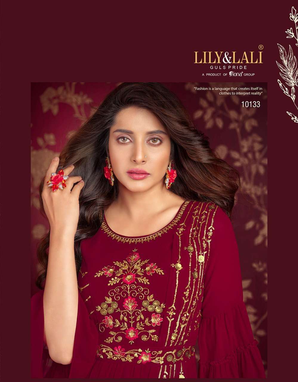 Lily & Lali Rosette Georgette Designer Gown Kurti Wholesale Price