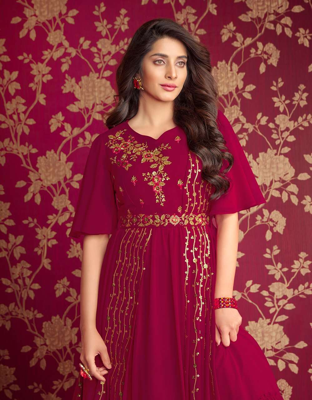 Lily & Lali Rosette Georgette Designer Gown Kurti Wholesale Price