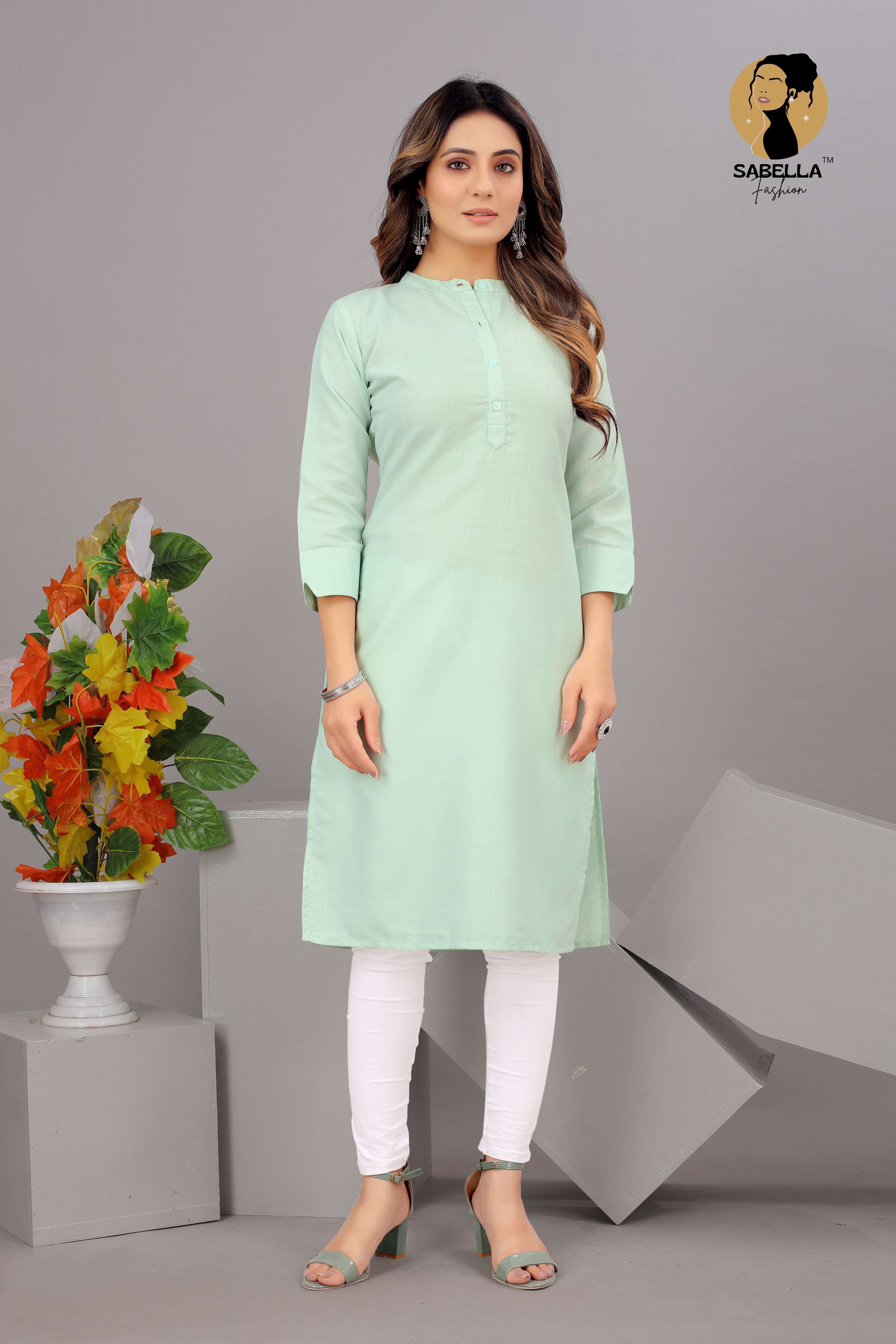 Sabella Plain Cotton Straight Kurtis Wholesale market in surat