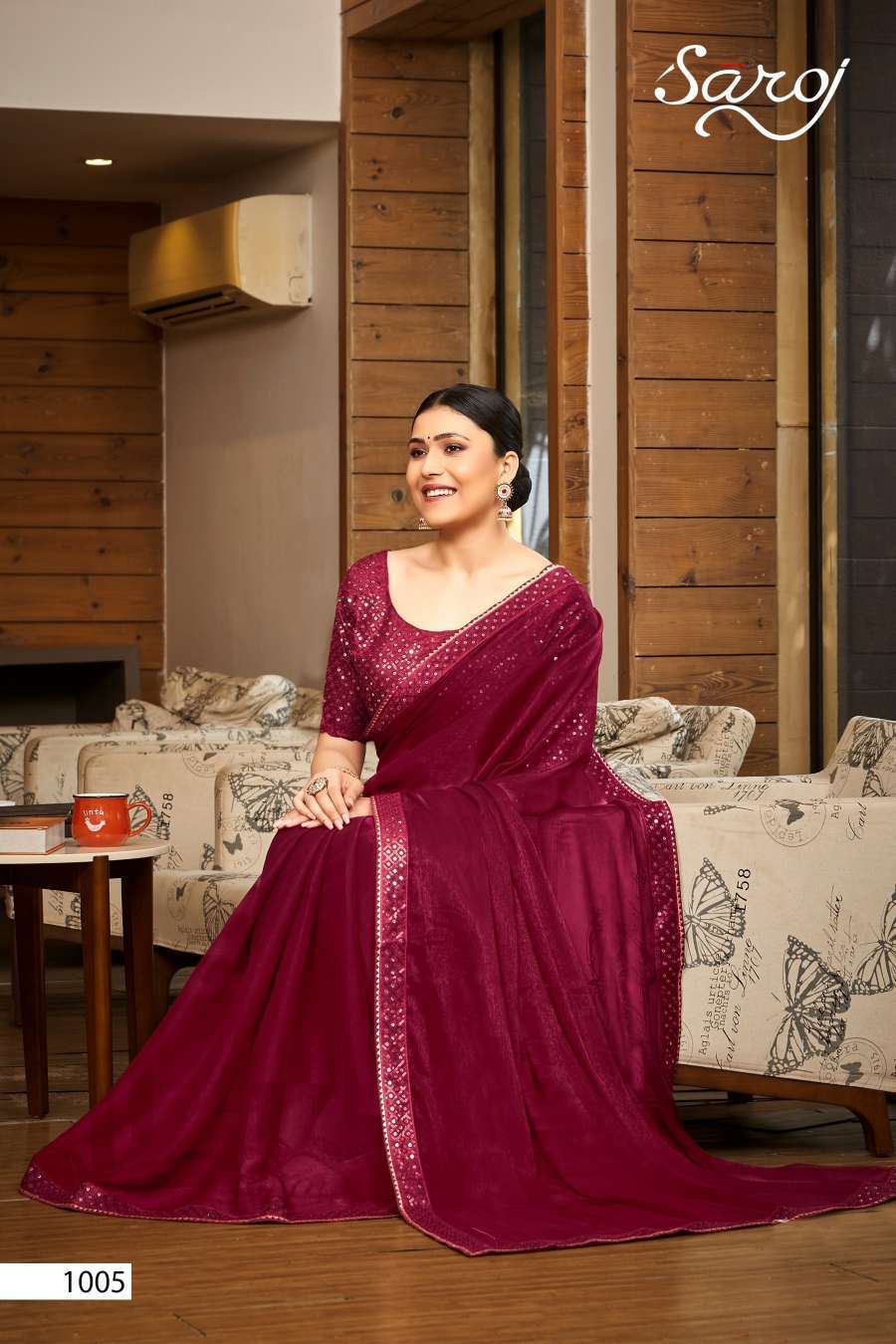 Saroj Filmfare Fancy Simmer Chiffon Saree