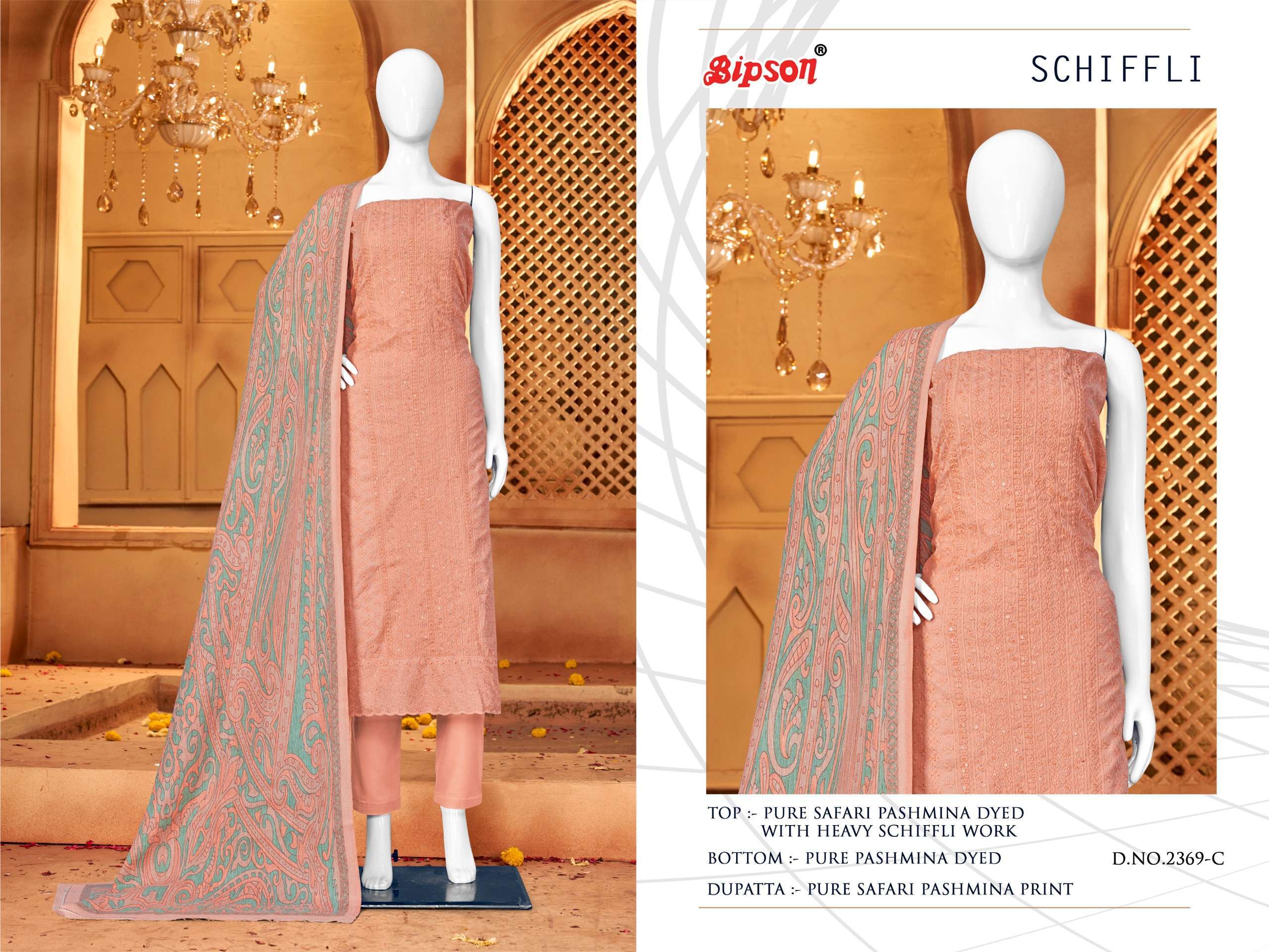 Bipson Schiffli 2369 Pure Safari Dress Material Dress Chiffon wholesale in india
