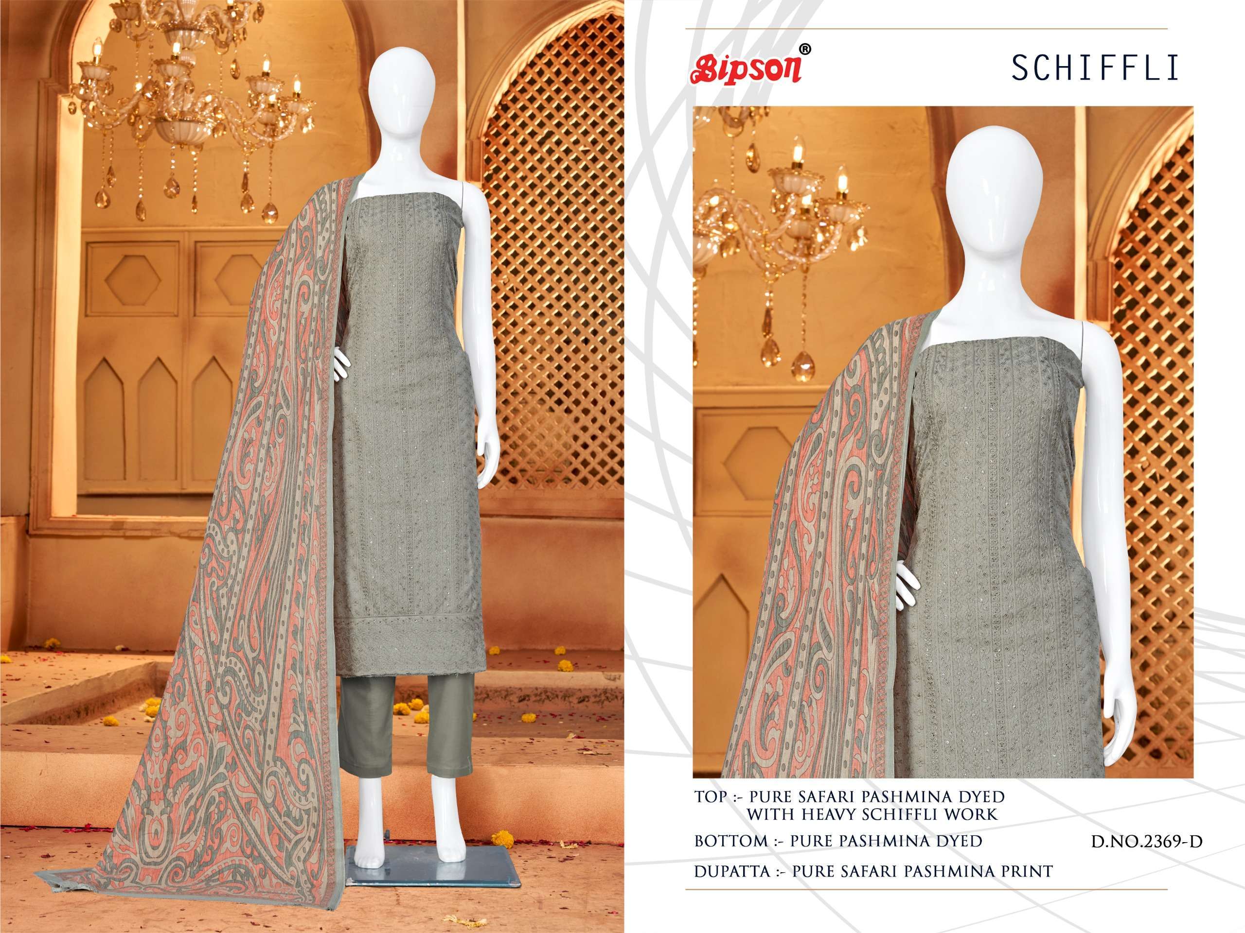 Bipson Schiffli 2369 Pure Safari Dress Material Dress Chiffon wholesale in india