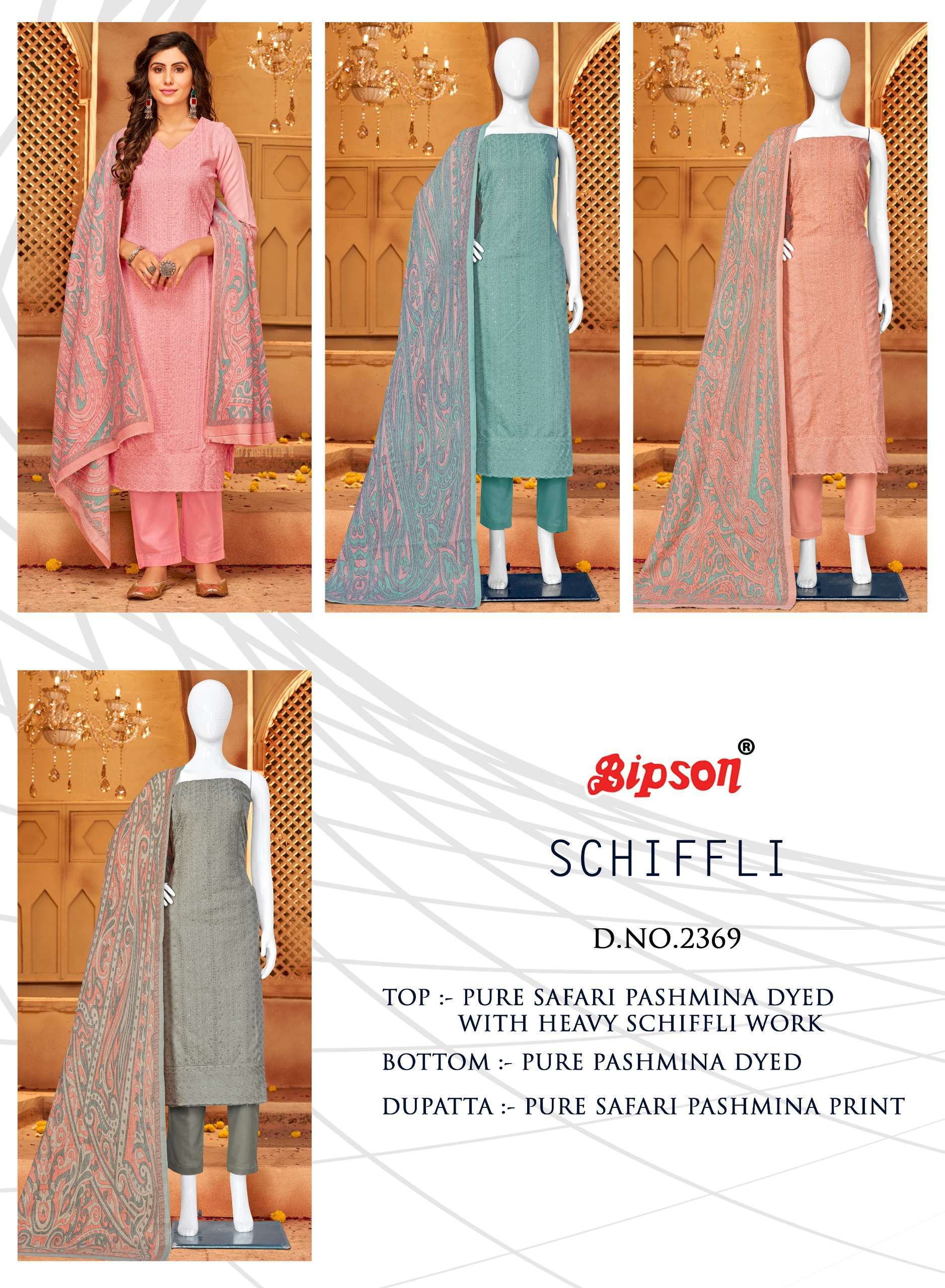 Bipson Schiffli 2369 Pure Safari Dress Material Dress Chiffon wholesale in india