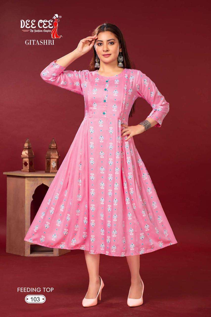 Deecee Gitashri Heavy Rayon Print Feeding Kurti Wholesale manufacture in india