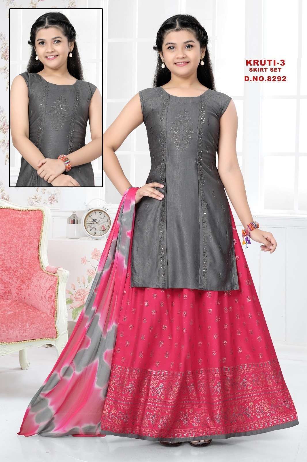 Kruti Vol 3 Kids Wear Kurti Skirt With Dupatta Wholesale manufacture in surat
