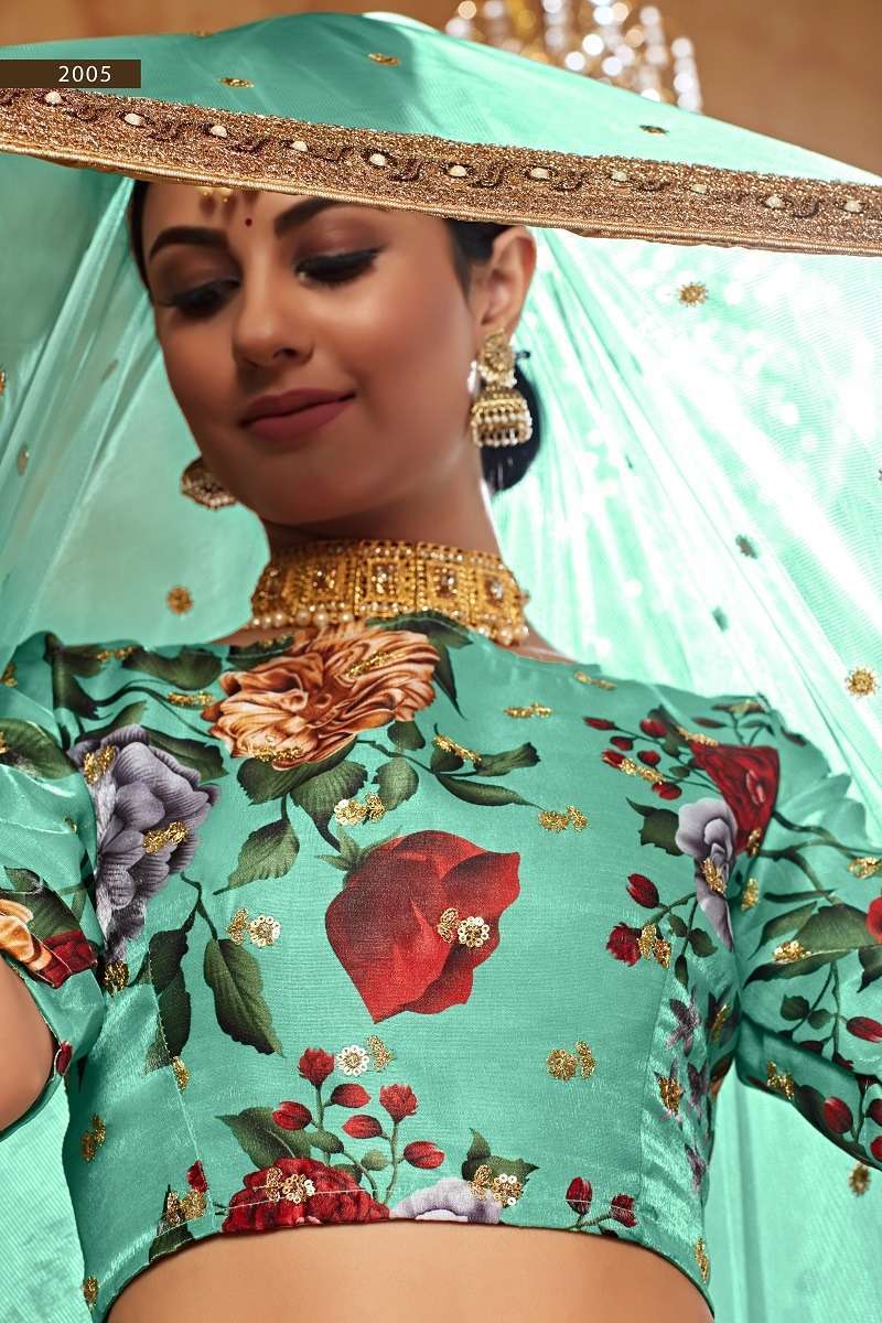 Lishvaa Vol-1 Green Wedding Season Special Flower Printed Lehnaga Choli Wholesale Manufacture in surat