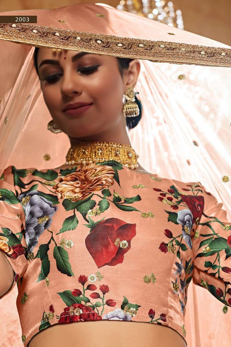 Lishvaa Vol-1 Orange Wedding Season Special Flower Printed Lehnaga Choli Wholesale collection in india