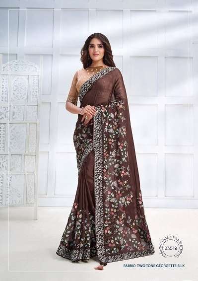 Mahotsav Mohmanthan Majestica Crepe Satin Silk Saree Embroidered Saree collection in surat
