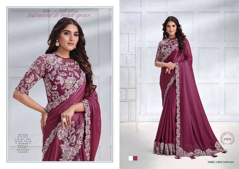 Mahotsav Mohmanthan Majestica Crepe Satin Silk Saree Embroidered Saree collection in surat