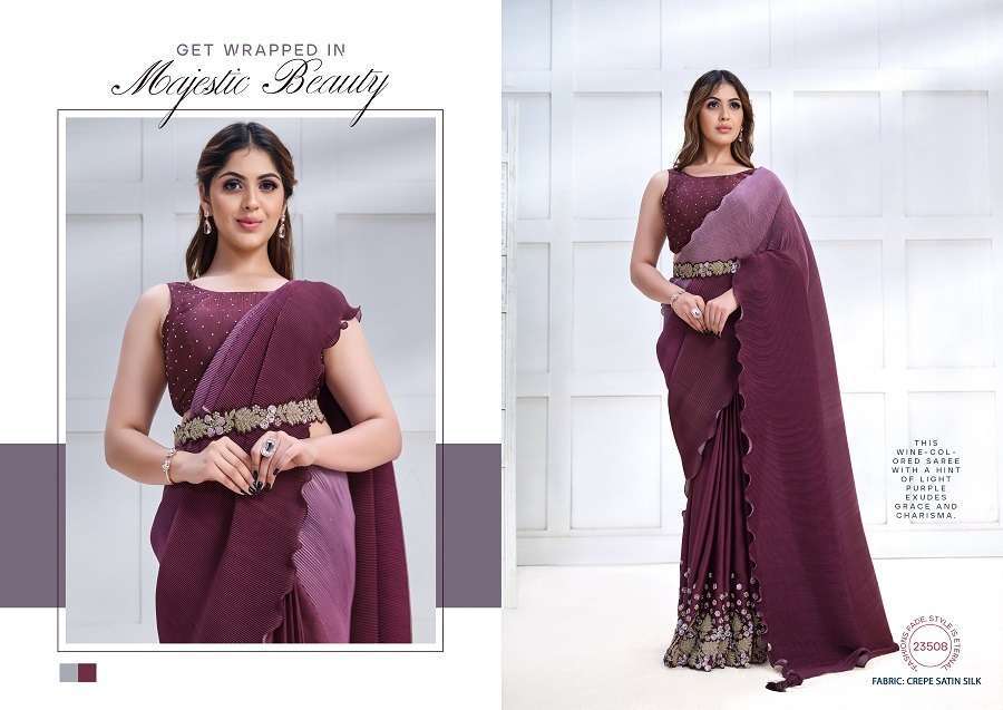 Mahotsav Mohmanthan Majestica Crepe Satin Silk Saree Embroidered Saree collection in surat